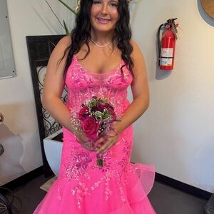 Vibrant Pink Floral Gown With Corset Back. 🩷